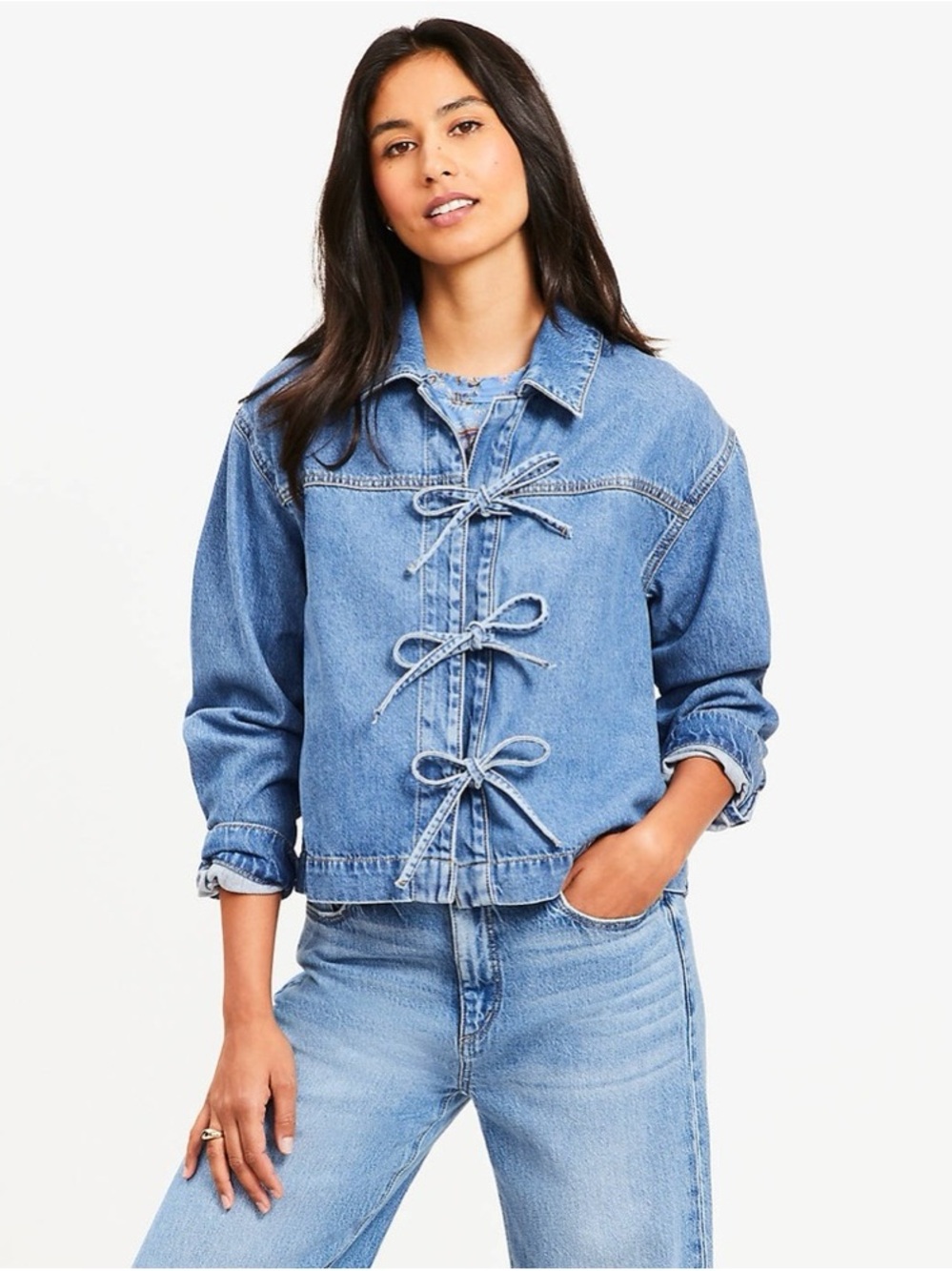 LOFT Light Blue Denim Tie-Front Jean Jacket